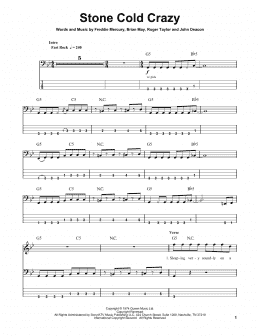 page one of Stone Cold Crazy (Bass Guitar Tab)