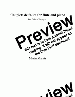 page one of Couplets de folies (La Folia) for flute and piano