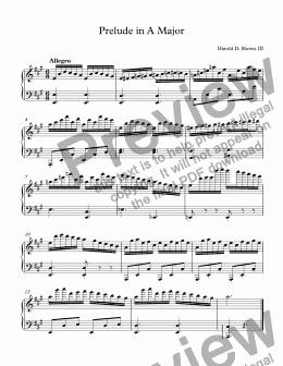 page one of Prelude in A Major