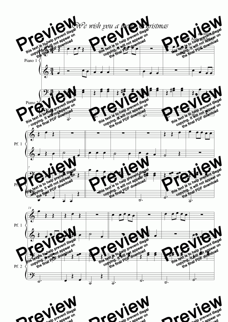 page one of We wish you a merry Christmas piano 4 mani