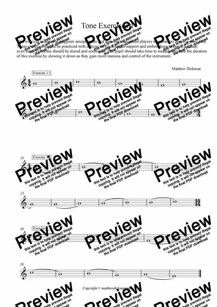 page one of Tone Exercises 1-5