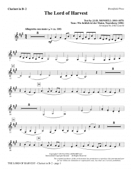 page one of The Lord of Harvest - Bb Clarinet 2 (Choir Instrumental Pak)