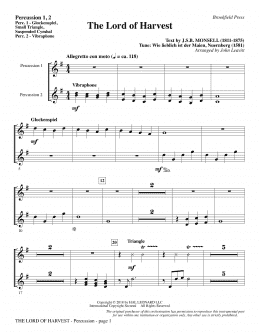 page one of The Lord of Harvest - Percussion 1 & 2 (Choir Instrumental Pak)