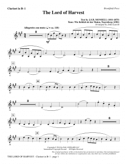 page one of The Lord of Harvest - Bb Clarinet 1 (Choir Instrumental Pak)
