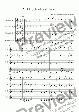 page one of All Glory, Laud, and Honour,     Clarinet Quartet