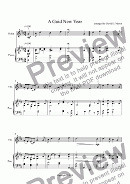 page one of A Guid New Year, Violin Solo played on New Years Eve.