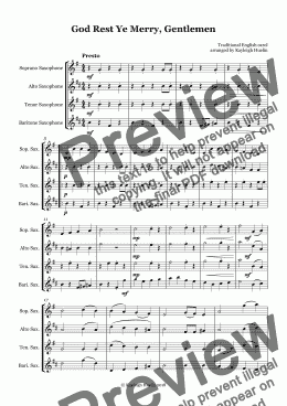 page one of God Rest Ye Merry, Gentlemen (SATB saxophone quartet)