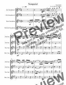 page one of Nonpareil Rag for Saxophone Quartet