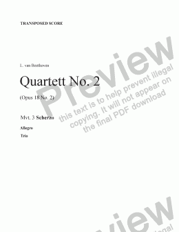 page one of Beethoven String Quartet No. 2 (Mvt 3) Transp. score