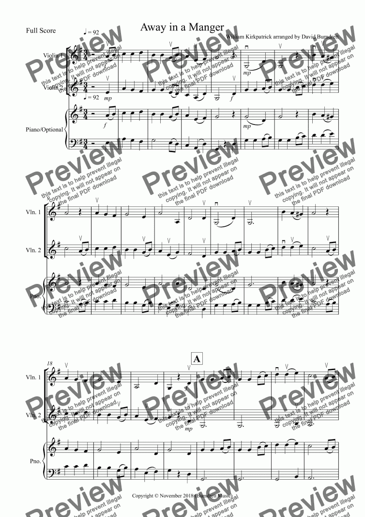 page one of Away in a Manger for Violin Duet 