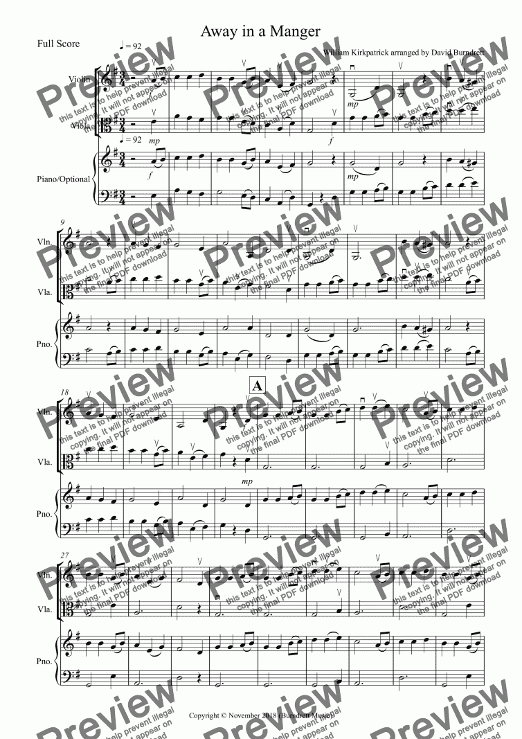 page one of Away in a Manger for Violin and Viola Duet