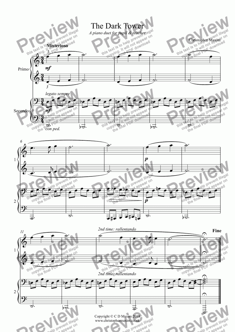 page one of The Dark Tower (piano duet for pupil & teacher)
