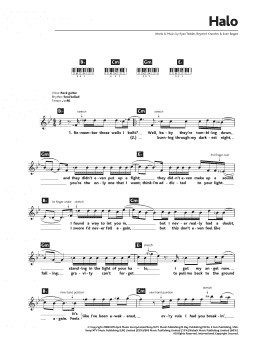 page one of Halo (Piano Chords/Lyrics)