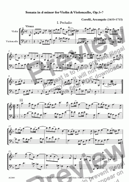 page one of Sonata in d minor for Violin & Violoncello, Op.5-7