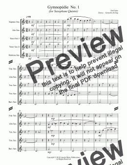 page one of Satie - Gymnopédies 1-3 (for Saxophone Quintet SATTB)