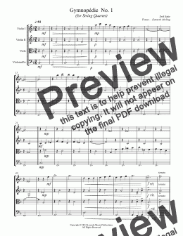 page one of Satie - Gymnopédies 1-3 (for String Quartet)