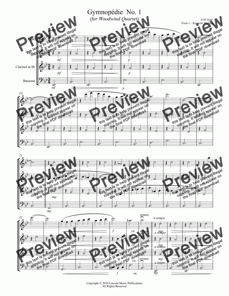 page one of Satie - Gymnopédies 1-3 (for Woodwind Quartet)