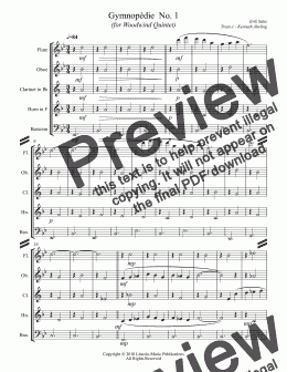 page one of Satie - Gymnopédies 1-3 (for Woodwind Quintet)
