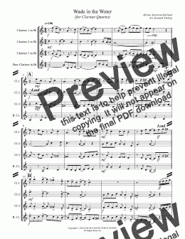 page one of Wade in the Water (for Clarinet Quartet)