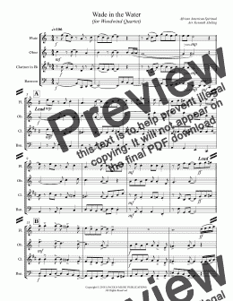 page one of Wade in the Water (for Woodwind Quartet)