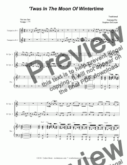 page one of 'Twas In The Moon Of Wintertime (Duet for Bb-Trumpet)