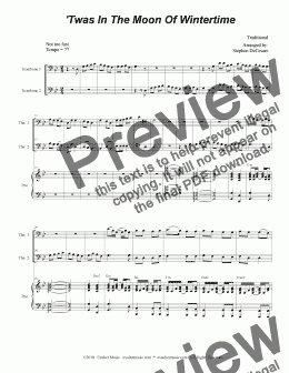 page one of 'Twas In The Moon Of Wintertime (Trombone Duet)