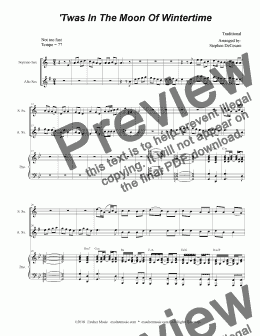 page one of 'Twas In The Moon Of Wintertime (Duet for Soprano & Alto Saxophone)