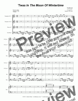 page one of 'Twas In The Moon Of Wintertime (for Brass Quartet and Piano)