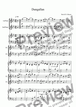 page one of Dungallan,   Flute Duet + Piano accompaniment