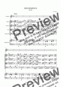 page one of Vivaldi NISI DOMINUS , for contralto solo with string orchestra RV 608 