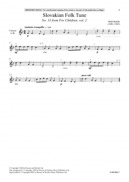 page one of Slovakian Folk Tune (No. 33 from For Children, Vol. 2) (Instrumental Solo)
