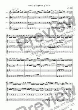page one of Arrival of the Queen of Sheba - Flute Quartet