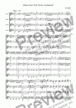 page one of Allegro from 'Eine Kleine Nachtmusik' - Violin Quartet