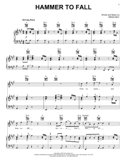 page one of Hammer To Fall (Piano, Vocal & Guitar Chords (Right-Hand Melody))
