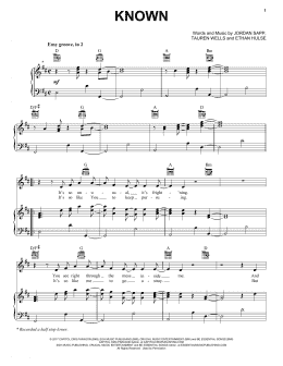 page one of Known (Piano, Vocal & Guitar Chords (Right-Hand Melody))