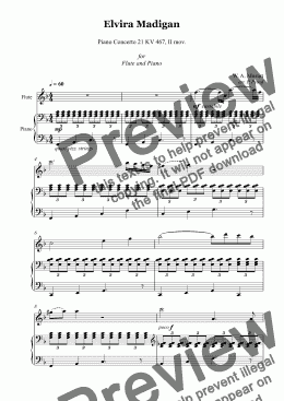 page one of MOZART - Elvira Madigan, Piano Concerto No.21 KV 467, II mov. - Flute and Piano