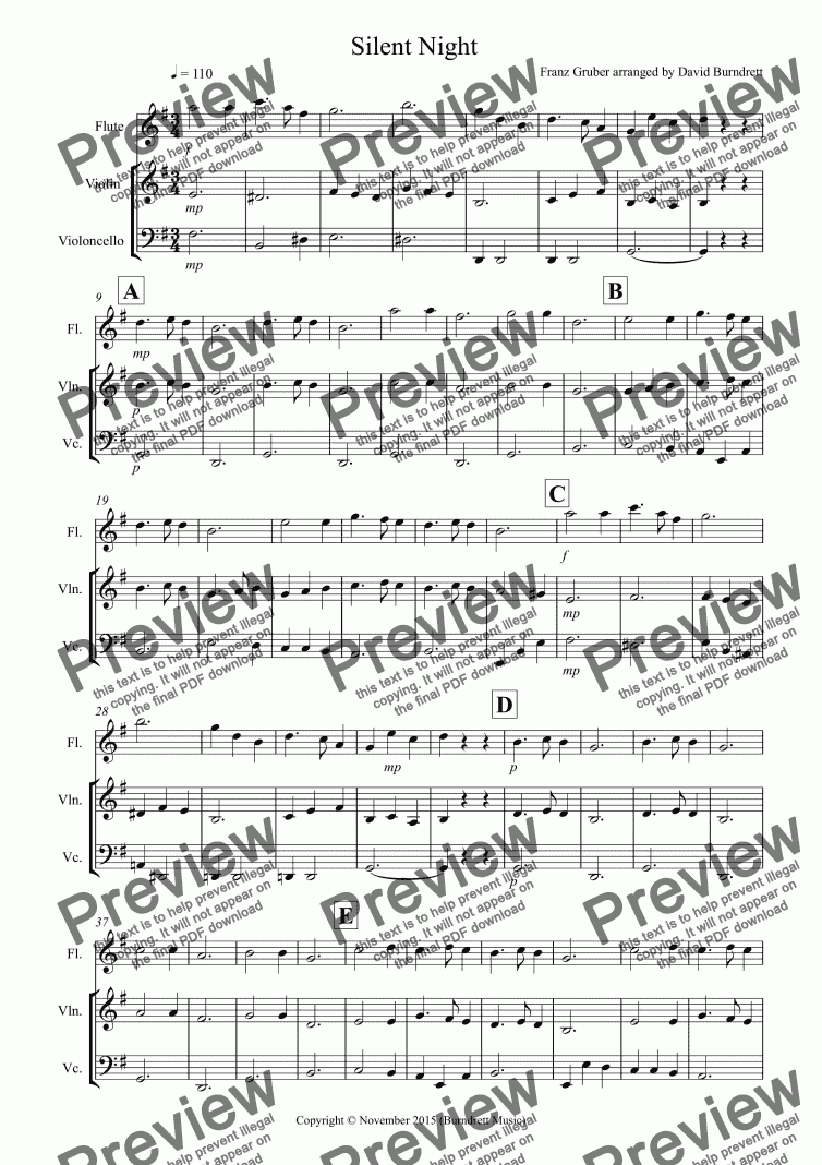page one of Silent Night for Flute, Violin and Cello