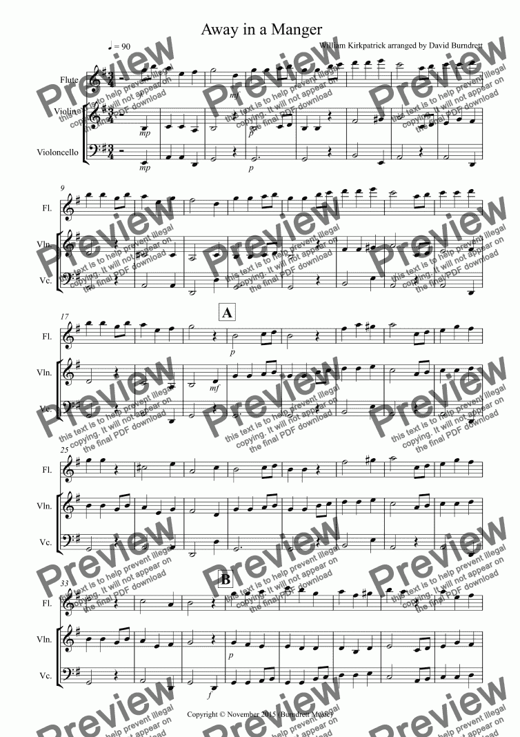 page one of Away in a Manger for Flute, Violin and Cello