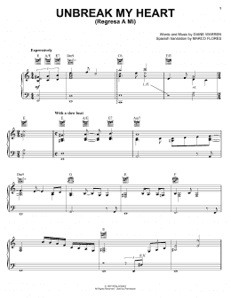 page one of Un-break My Heart (Piano, Vocal & Guitar Chords (Right-Hand Melody))