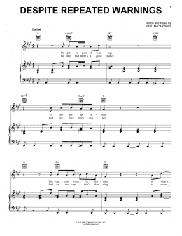 page one of Despite Repeated Warnings (Piano, Vocal & Guitar Chords (Right-Hand Melody))