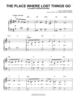 page one of The Place Where Lost Things Go (from Mary Poppins Returns) (Easy Piano)
