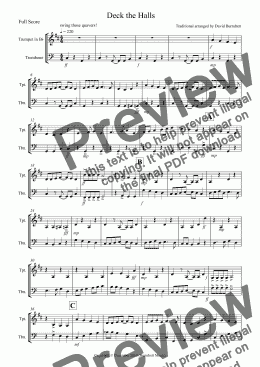 page one of Deck the Halls (Jazzy Style!) for Trumpet and Trombone