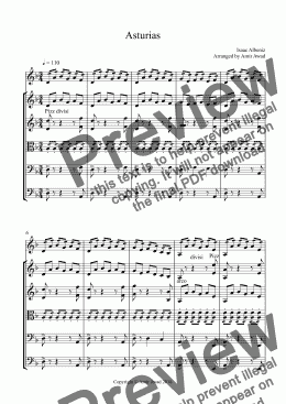 page one of Albeniz :Asturias for violin solo with string orchestra