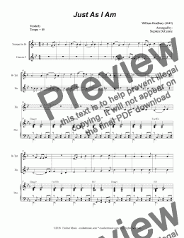 page one of Just As I Am (Duet for Bb-Trumpet & French Horn)