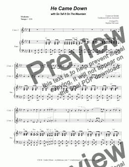 page one of He Came Down (with "Go Tell It On The Mountain") (Duet for C-Instruments)