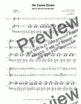 page one of He Came Down (with "Go Tell It On The Mountain") (Duet for Flute & Bb-Clarinet)
