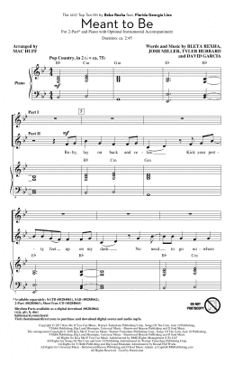 page one of Meant To Be (feat. Florida Georgia Line) (arr. Mac Huff) (2-Part Choir)