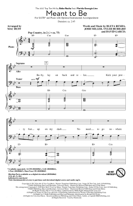 page one of Meant To Be (feat. Florida Georgia Line) (arr. Mac Huff) (SATB Choir)