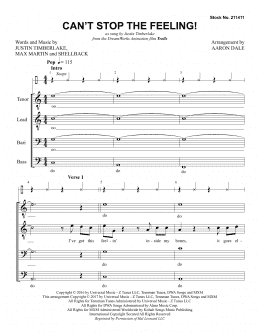 page one of Can't Stop the Feeling! (arr. Aaron Dale) (TTBB Choir)