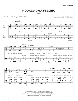 page one of Hooked On A Feeling (arr. Jon Nicholas) (SATB Choir)